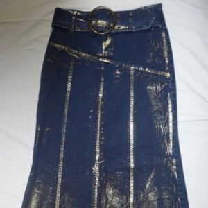 San Julian Gold Glitter Denim Maxi Skirt